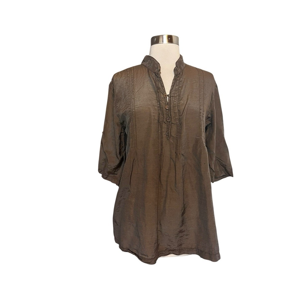 CP Shades Silk Blend Top S Gray Pin tucked Pullover